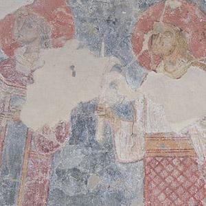 Bad Sassendorf-Weslarn, wall painting, Two Female Saints, section. Photo: LWL/Dülberg