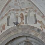 Bochum-Stiepel, ev. Dorfkirche, Vierung, Ostwand, Wandmalerei, Gottvater mit Kain und Abel. Foto: LWL/Dülberg.  (vergrößerte Bildansicht wird geöffnet)