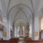 Dortmund-Brechten, ev. Kirche, ehem. St. Johann, Innenansicht nach Osten. Foto: LWL/Dülberg.  (vergrößerte Bildansicht wird geöffnet)