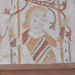 Bad Sassendorf-Weslarn, Protestant church, formerly St. Urban, central nave, east bay, southern diaphragm arch, east side, wall painting, figure in tendrils, detail. Photo: LWL/Dülberg. (vergrößerte Bildansicht wird geöffnet)