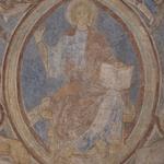 Schmallenberg-Berghausen, kath. Kirche St. Cyriakus, Wandmalerei, thronender Christus. Foto: LWL/Dülberg. Schmallenberg-Berghausen, kath. Kirche St. Cyriakus, Wandmalerei, thronender Christus. Foto: LWL/Dülberg. (vergrößerte Bildansicht wird geöffnet)