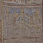 Schmallenberg-Berghausen, kath. Kirche St. Cyriakus, Wandmalerei, Fortuna mit dem Glücksrad. Foto: LWL/Dülberg.  (vergrößerte Bildansicht wird geöffnet)