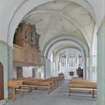 Dortmund-Wellinghofen, ev. Kirche, ehem. St. Chrysanthus und Daria, Innenansicht nach Osten. Foto: LWL/Dülberg.  (vergrößerte Bildansicht wird geöffnet)